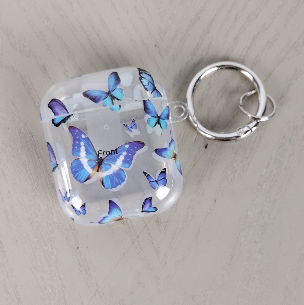 NIB Blue Butterflies Clear Airpods Case Cover